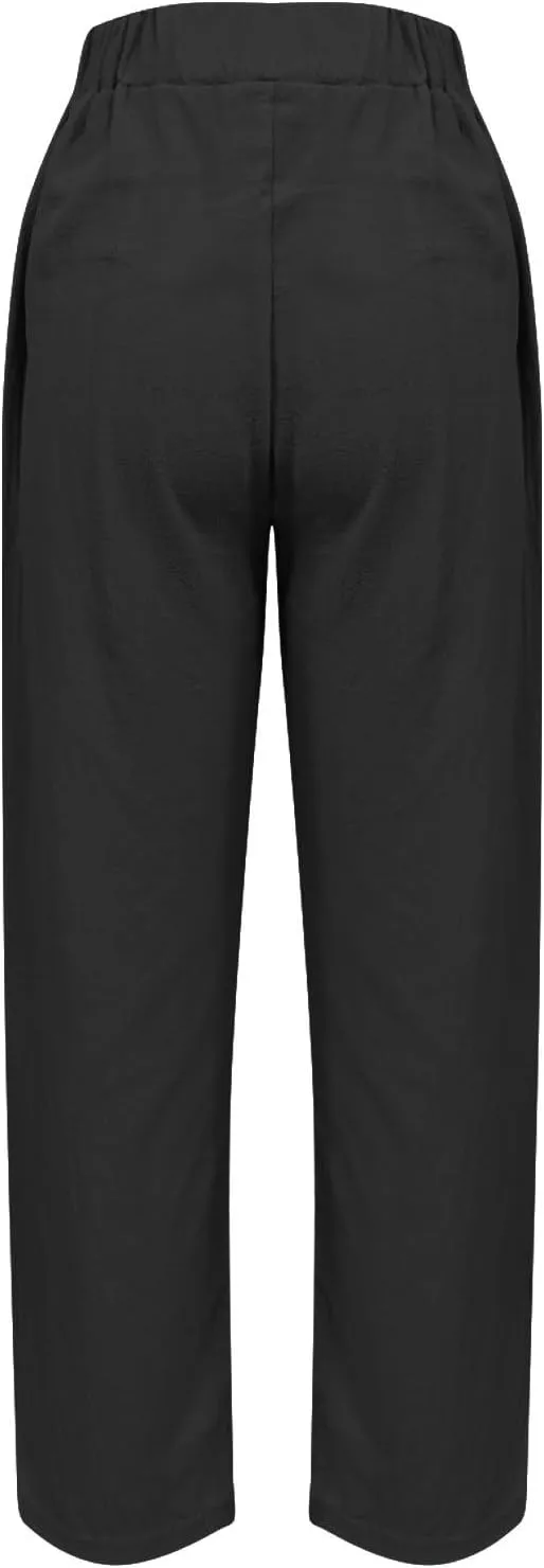 Womens Cotton Linen Summer Y2K Fashion Palazzo Pants Elastic Waist Bootcut Slim Fit Palazzo Lounge Pants Travel