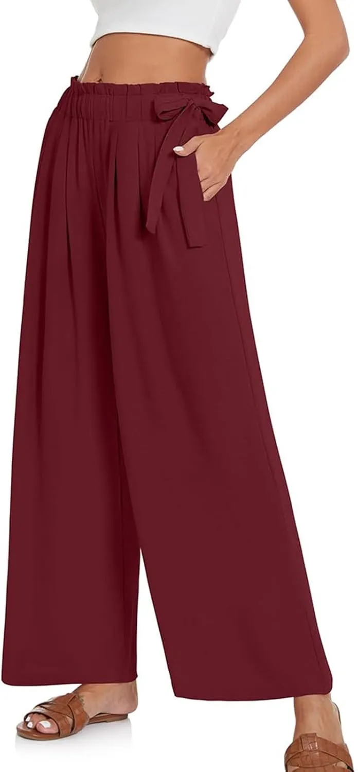 Women's Cotton Linen Summer Y2K Streetwear Palazzo Lounge Pants Elastic Waist Baggy Stretchy Slim-Fit