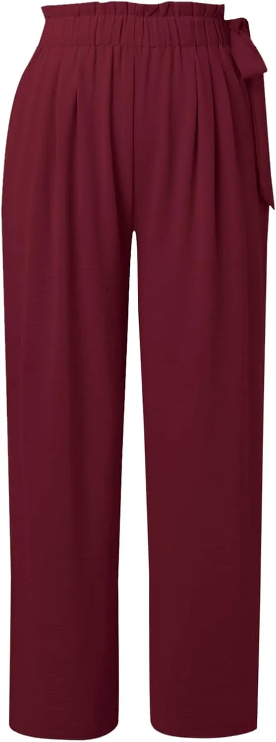 Women's Cotton Linen Summer Y2K Streetwear Palazzo Lounge Pants Elastic Waist Baggy Stretchy Slim-Fit