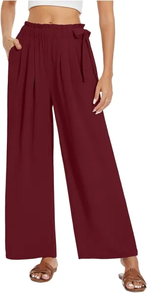 Women's Cotton Linen Summer Y2K Streetwear Palazzo Lounge Pants Elastic Waist Baggy Stretchy Slim-Fit