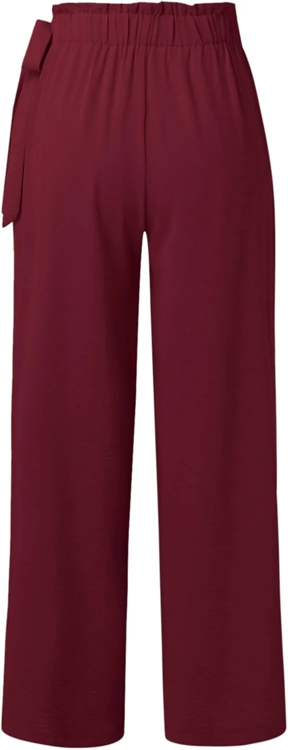 Women's Cotton Linen Summer Y2K Streetwear Palazzo Lounge Pants Elastic Waist Baggy Stretchy Slim-Fit