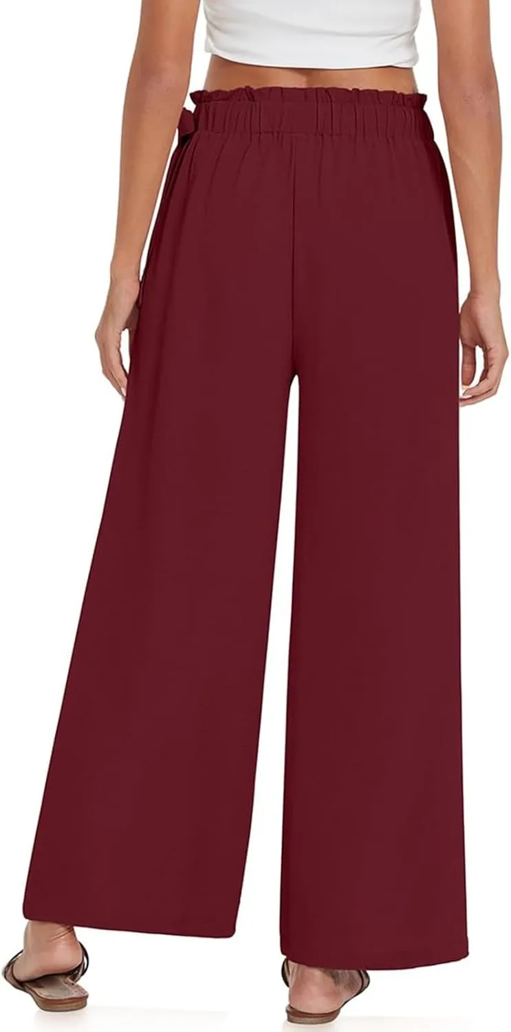 Women's Cotton Linen Summer Y2K Streetwear Palazzo Lounge Pants Elastic Waist Baggy Stretchy Slim-Fit