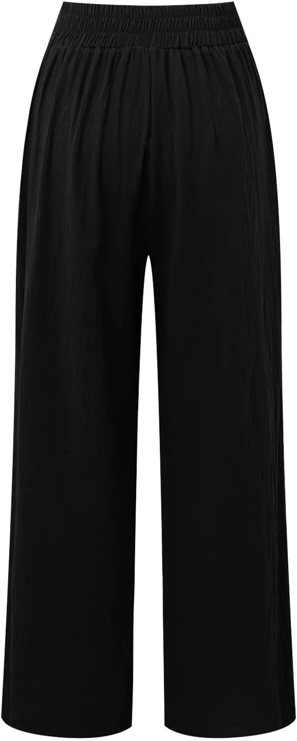 Women's Cotton Linen Summer Y2K Streetwear Palazzo Lounge Pants Low Waist Bootcut Slim Fit Palazzo Lounge