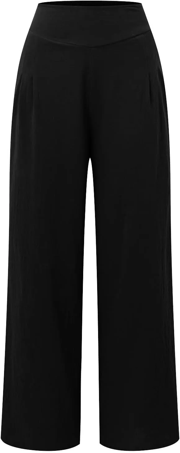 Women's Cotton Linen Summer Y2K Streetwear Palazzo Lounge Pants Low Waist Bootcut Slim Fit Palazzo Lounge