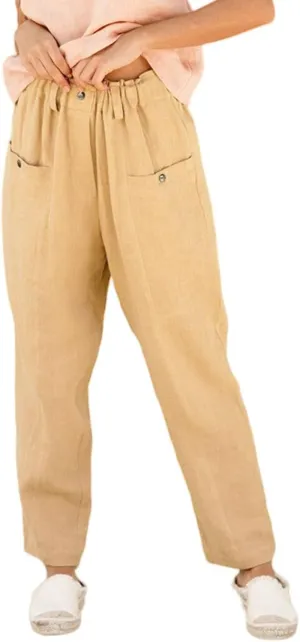 Women's Cotton Linen Tapered Cropped Pants Elastic Waist Trousers Summer Loose Casual Capris Going Out with Pockets