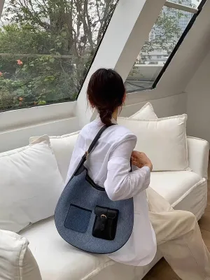Women's Denim Shoulder Crossbody Underarm Bag Totes Handbag Hobo Versatile Dumpling Bag Purse Commuting Large Capacity
