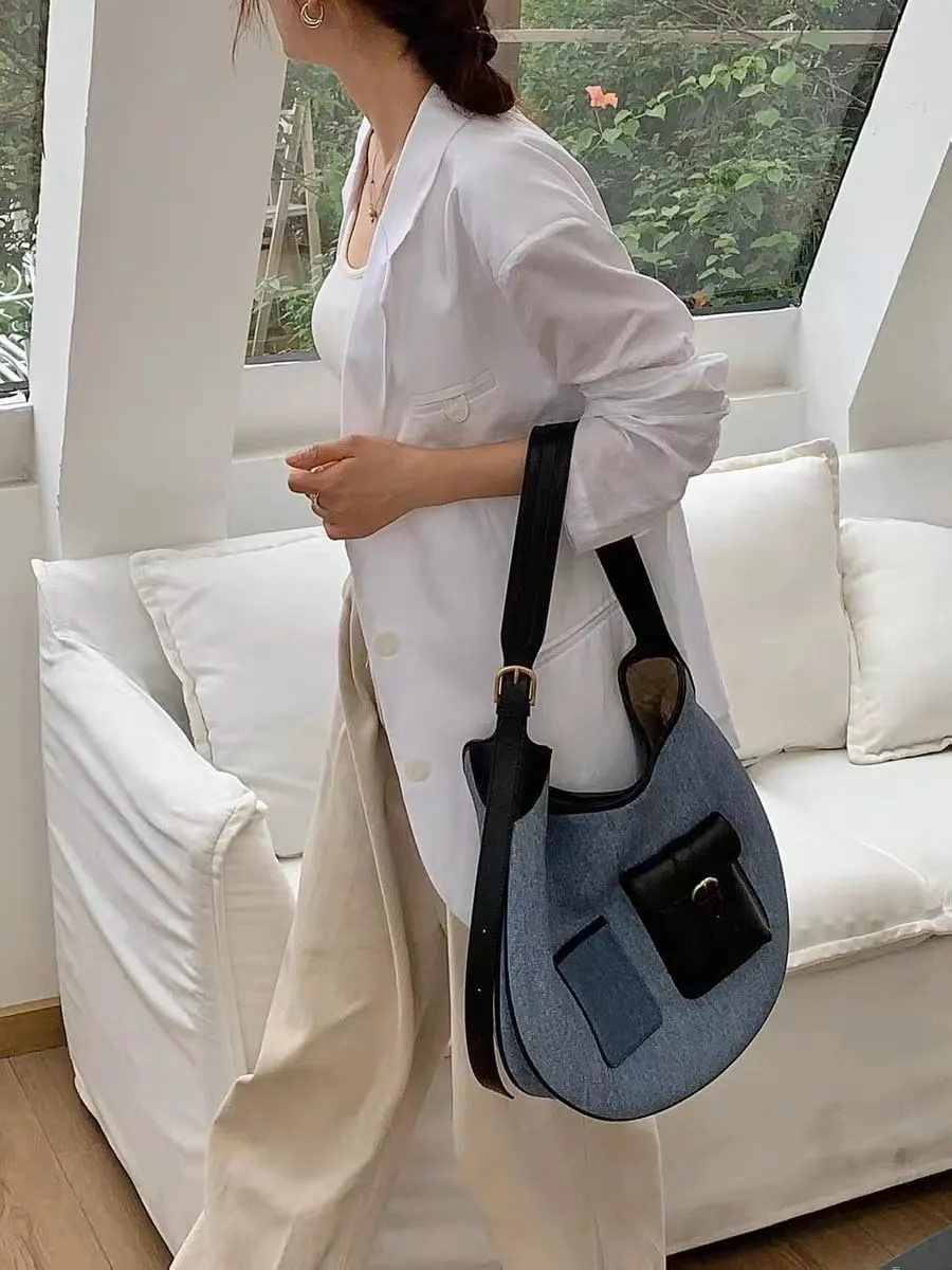 Women's Denim Shoulder Crossbody Underarm Bag Totes Handbag Hobo Versatile Dumpling Bag Purse Commuting Large Capacity