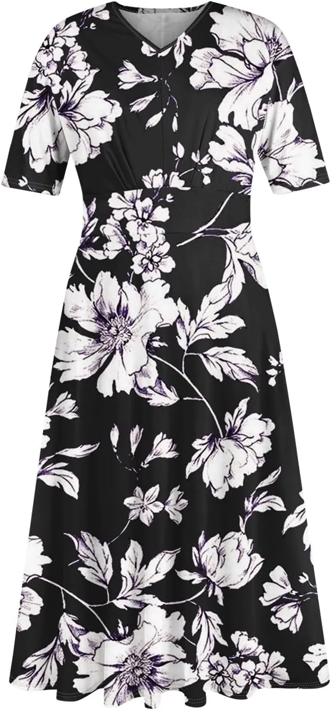 Womens Dresses Cotton Flowy Dresses for Women 2025 Casual Plus Size Floral Print Maxi Dresses