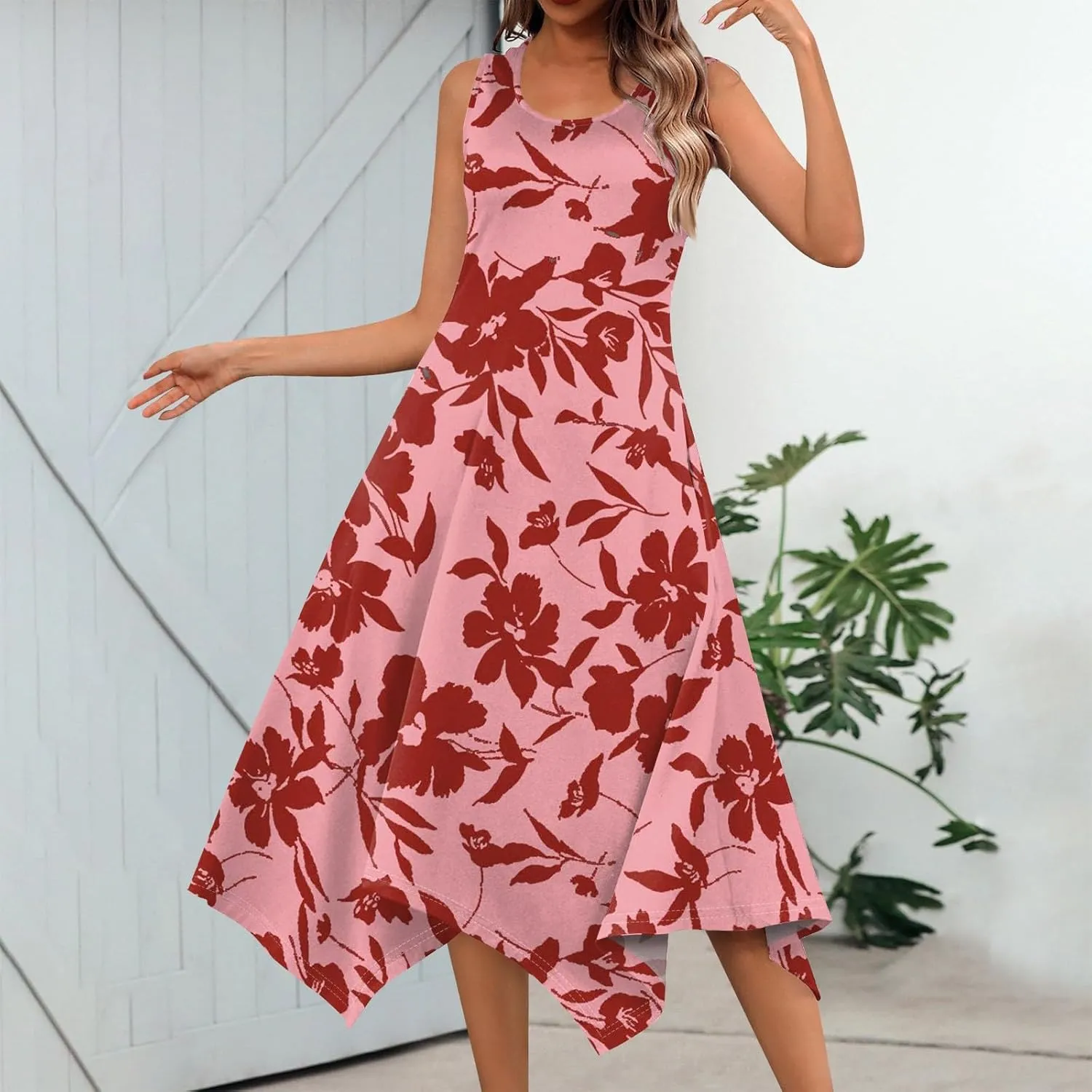 Womens Dresses Dresses for Women 2025 Elegant Swing Floral Print Cotton Spring Summer Sundress Maxi