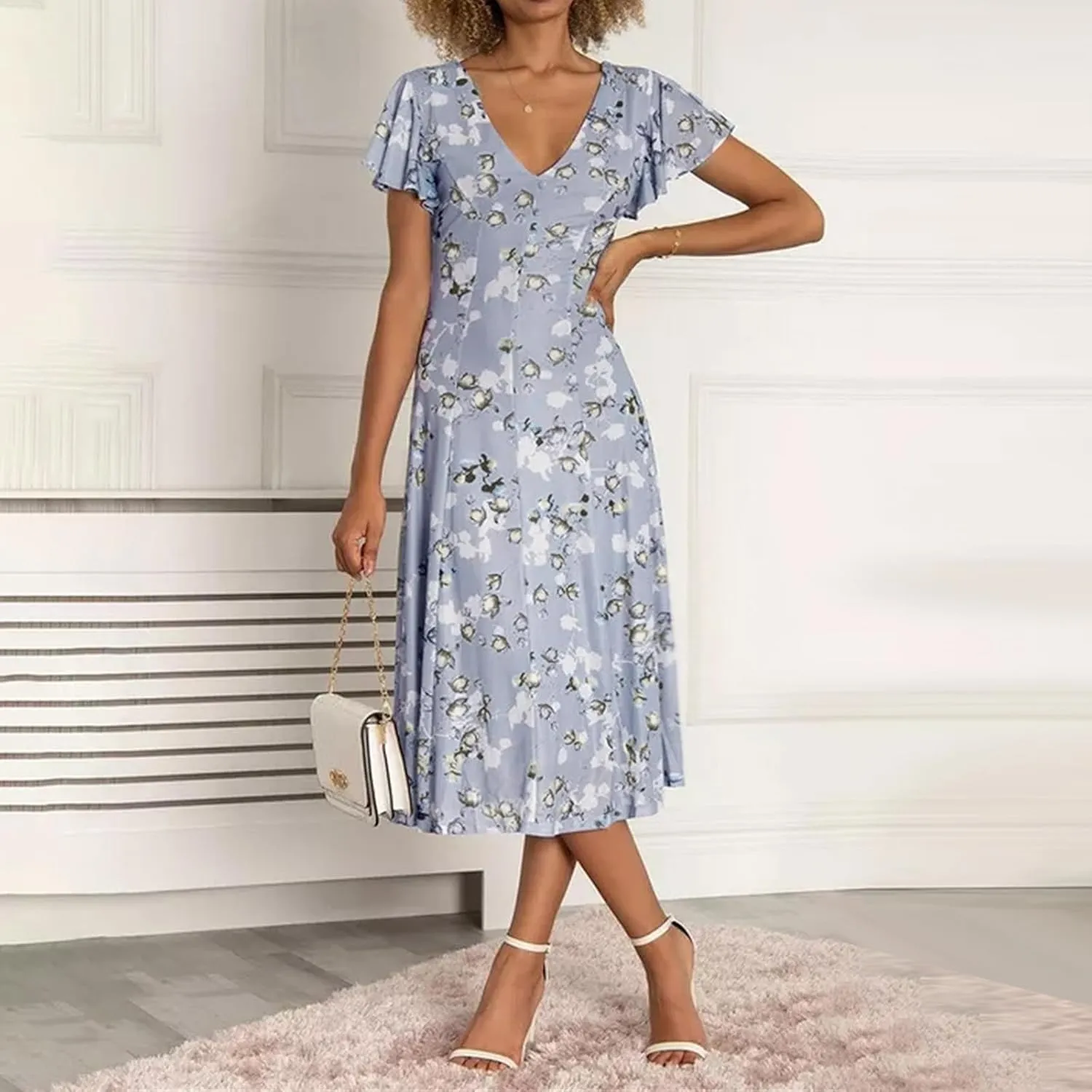 Womens Dresses Maxi Dresses for Women Summer Dresses for Women 2025 Ruffle Short Sleeve Floral