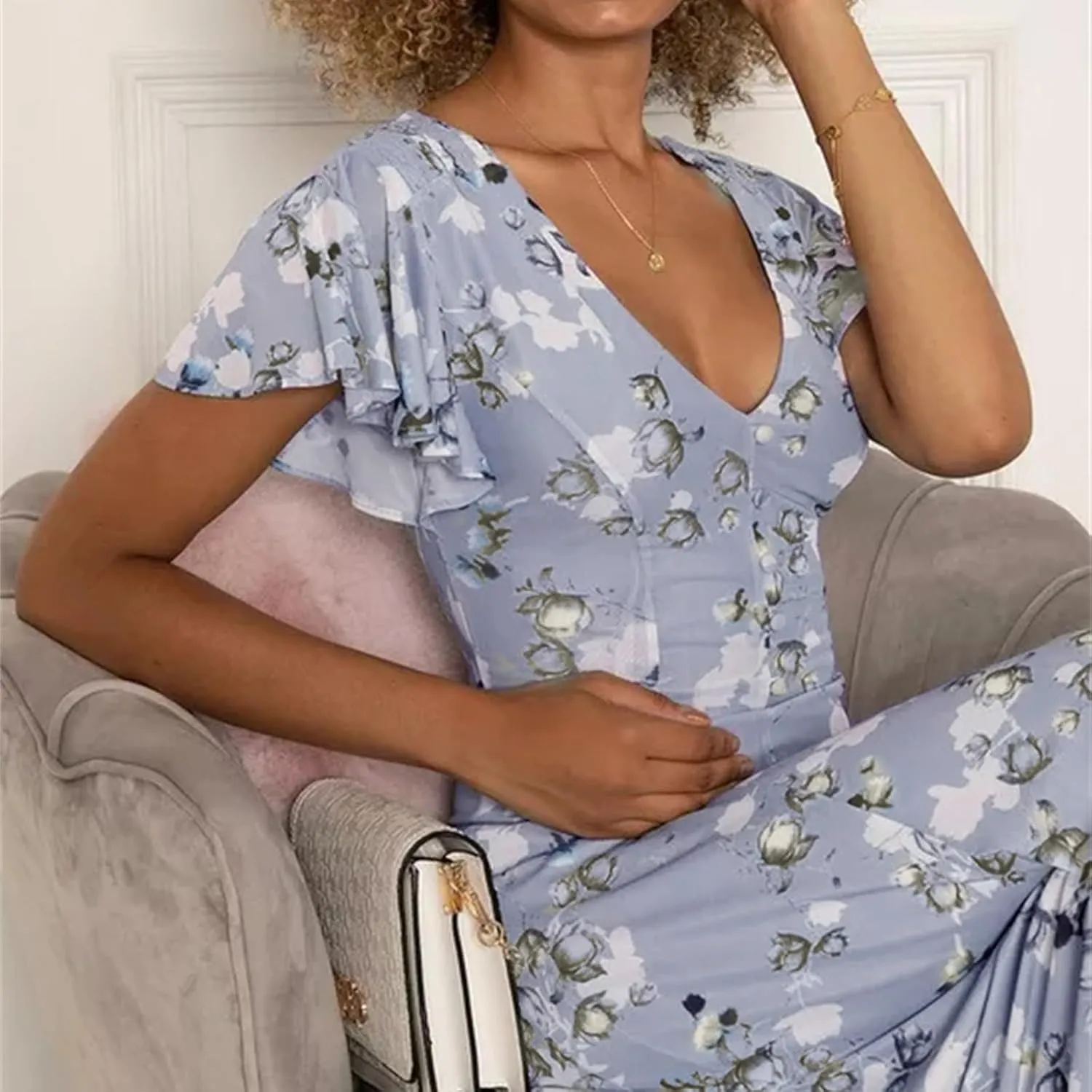 Womens Dresses Maxi Dresses for Women Summer Dresses for Women 2025 Ruffle Short Sleeve Floral