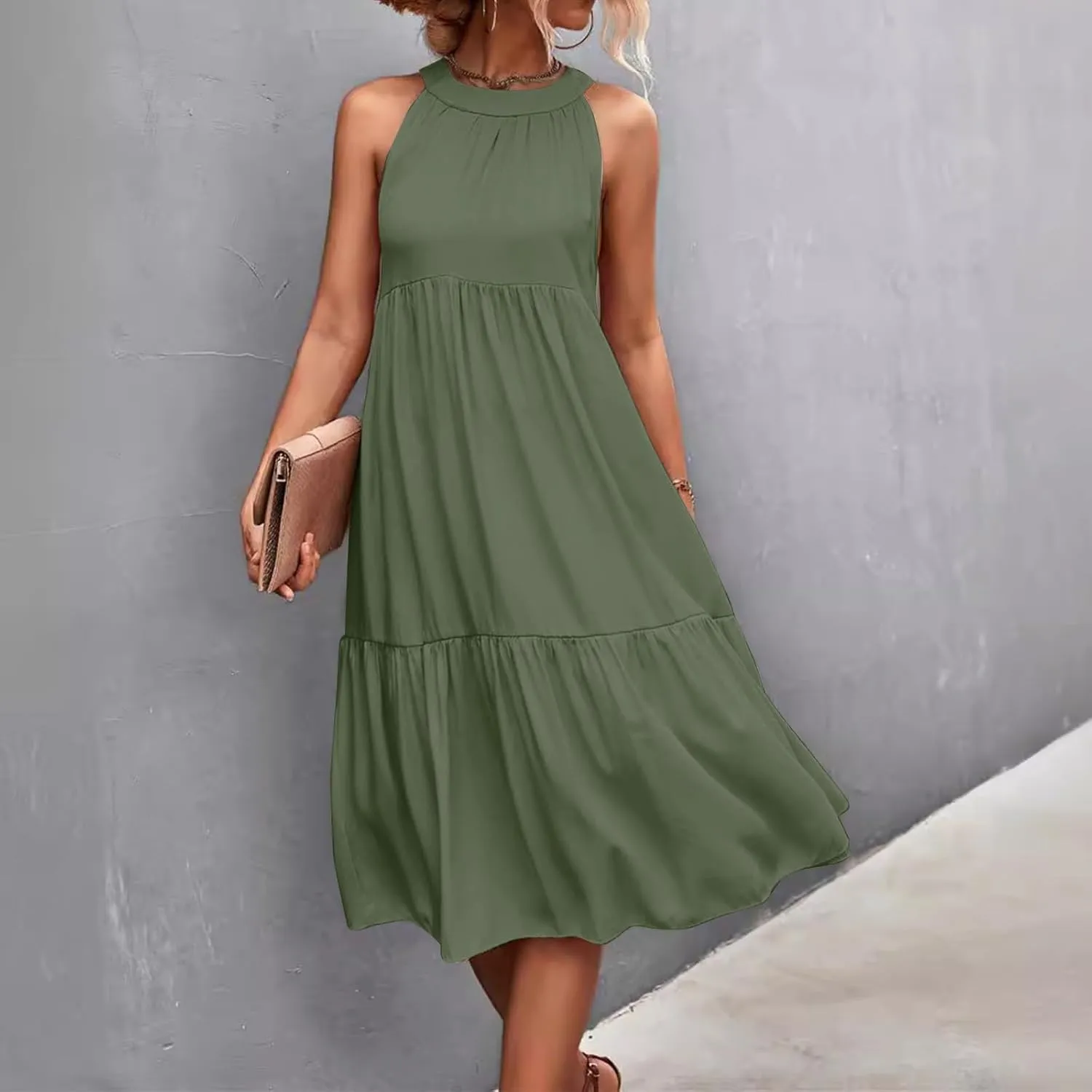 Womens Dresses Sleeveless Maxi Dresses for Women 2025 High Waisted Loose Swing Patchwork Spring