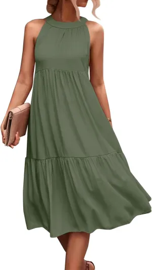 Womens Dresses Sleeveless Maxi Dresses for Women 2025 High Waisted Loose Swing Patchwork Spring