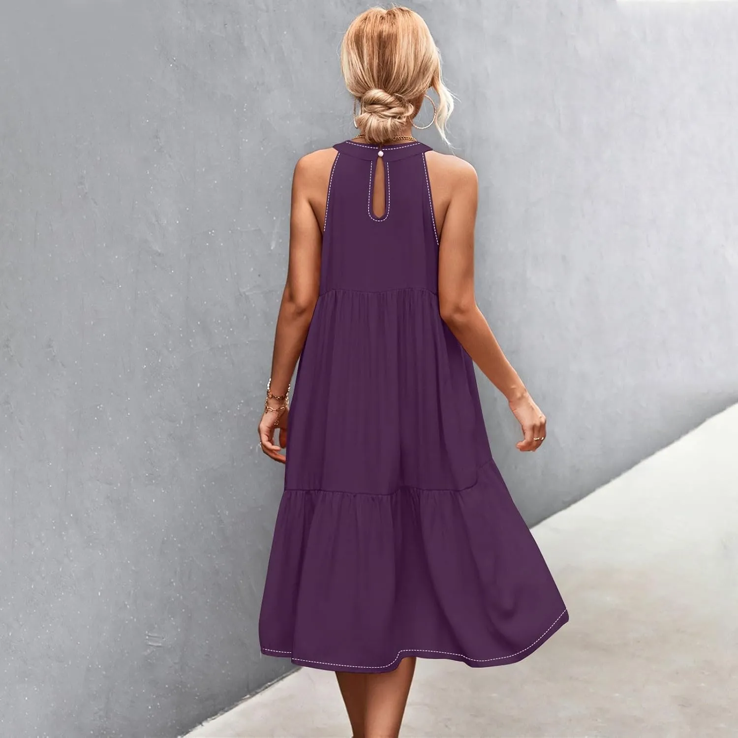 Womens Dresses Sleeveless Maxi Dresses for Women 2025 High Waisted Loose Swing Patchwork Spring