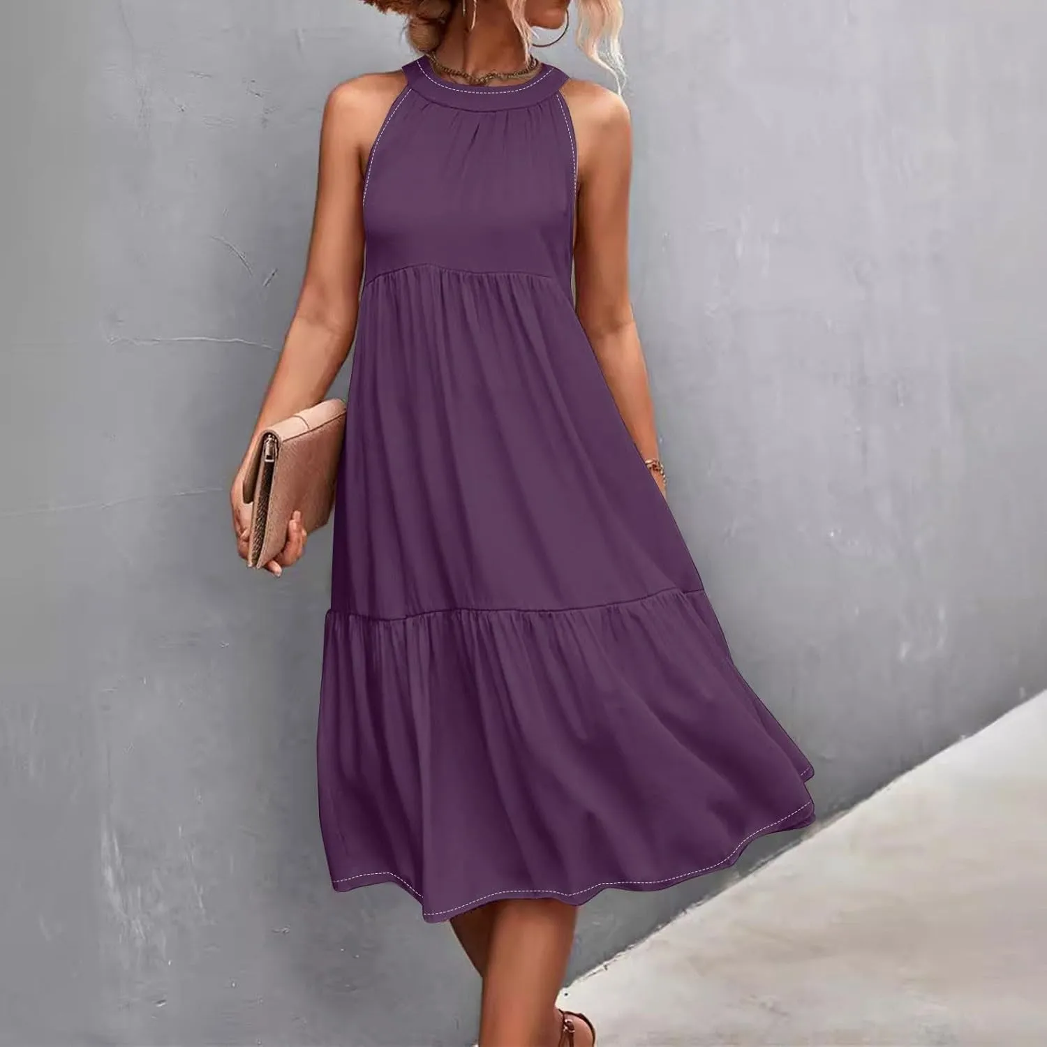 Womens Dresses Sleeveless Maxi Dresses for Women 2025 High Waisted Loose Swing Patchwork Spring