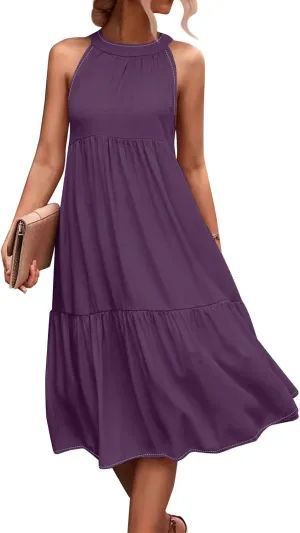 Womens Dresses Sleeveless Maxi Dresses for Women 2025 High Waisted Loose Swing Patchwork Spring