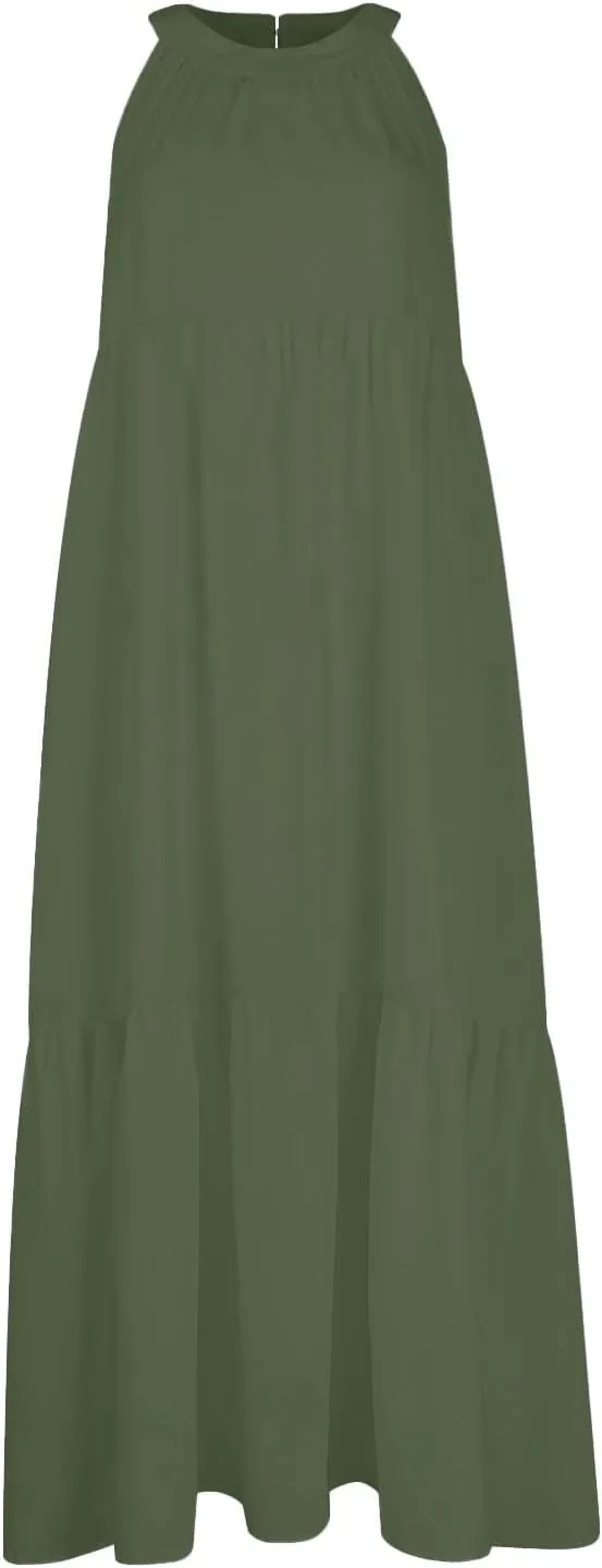 Womens Dresses Sleeveless Maxi Dresses for Women 2025 High Waisted Loose Swing Patchwork Spring