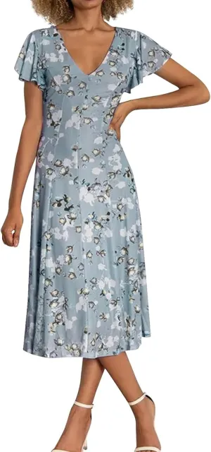 Womens Dresses Spring Summer Swing Casual Fitted Maxi Dresses for Women 2025 Ruffle Short Sleeve