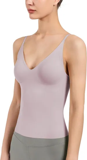 Women's Fit Camisole with Built in Bra - Spaghetti Straps Camis Tank