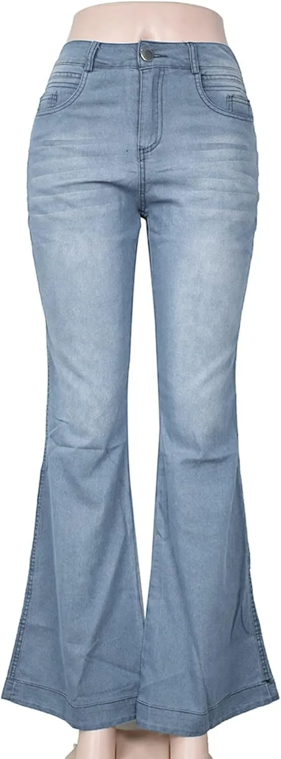 Women's Flare Bell Bottom Jeans High Waisted Casual Trendy Y2K Denim Pants Pocket Stretchy Sexy Classic Bootcut Pant
