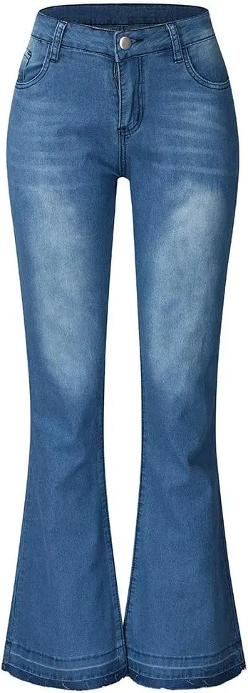 Women's Flare Bell Bottom Jeans High Waisted Casual Trendy Y2K Denim Pants Pocket Stretchy Sexy Classic Bootcut Pant