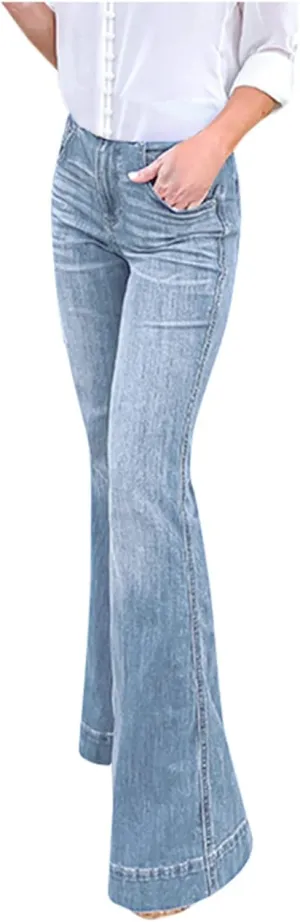 Women's Flare Bell Bottom Jeans High Waisted Casual Trendy Y2K Denim Pants Pocket Stretchy Sexy Classic Bootcut Pant