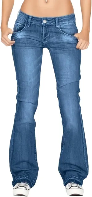 Women's Flare Bell Bottom Jeans High Waisted Casual Trendy Y2K Denim Pants Pocket Stretchy Sexy Classic Bootcut Pant