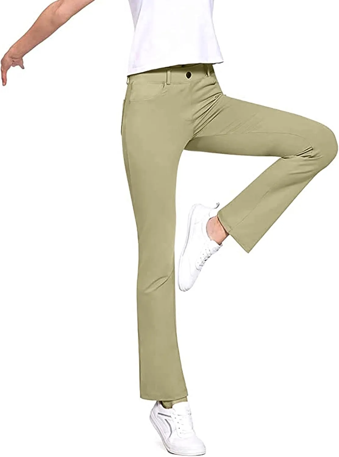 Women's Flared Pants Solid Color High Waist Elastic Trousers Classic Work Yoga Pants Business Slacks with Pockets