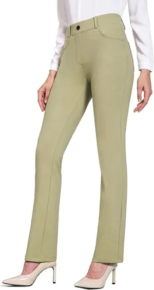 Women's Flared Pants Solid Color High Waist Elastic Trousers Classic Work Yoga Pants Business Slacks with Pockets