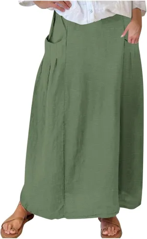 Women's Flowy Maxi Skirt Ankle Length High Waist A-line Skirts Summer Casual Flowy Long Skirts with Pockets
