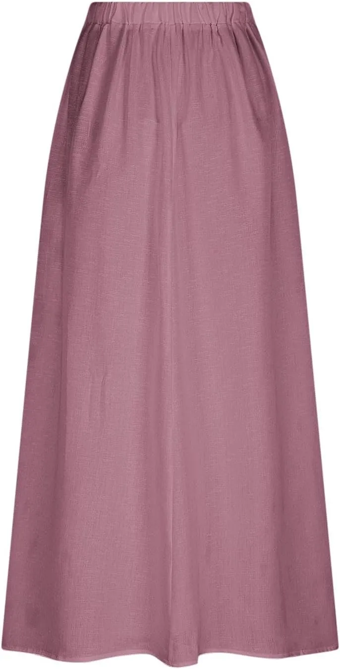 Women's Flowy Maxi Skirt Ankle Length High Waist A-line Skirts Summer Casual Flowy Long Skirts with Pockets