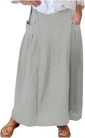 Women's Flowy Maxi Skirt Ankle Length High Waist A-line Skirts Summer Casual Flowy Long Skirts with Pockets