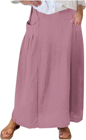 Women's Flowy Maxi Skirt Ankle Length High Waist A-line Skirts Summer Casual Flowy Long Skirts with Pockets