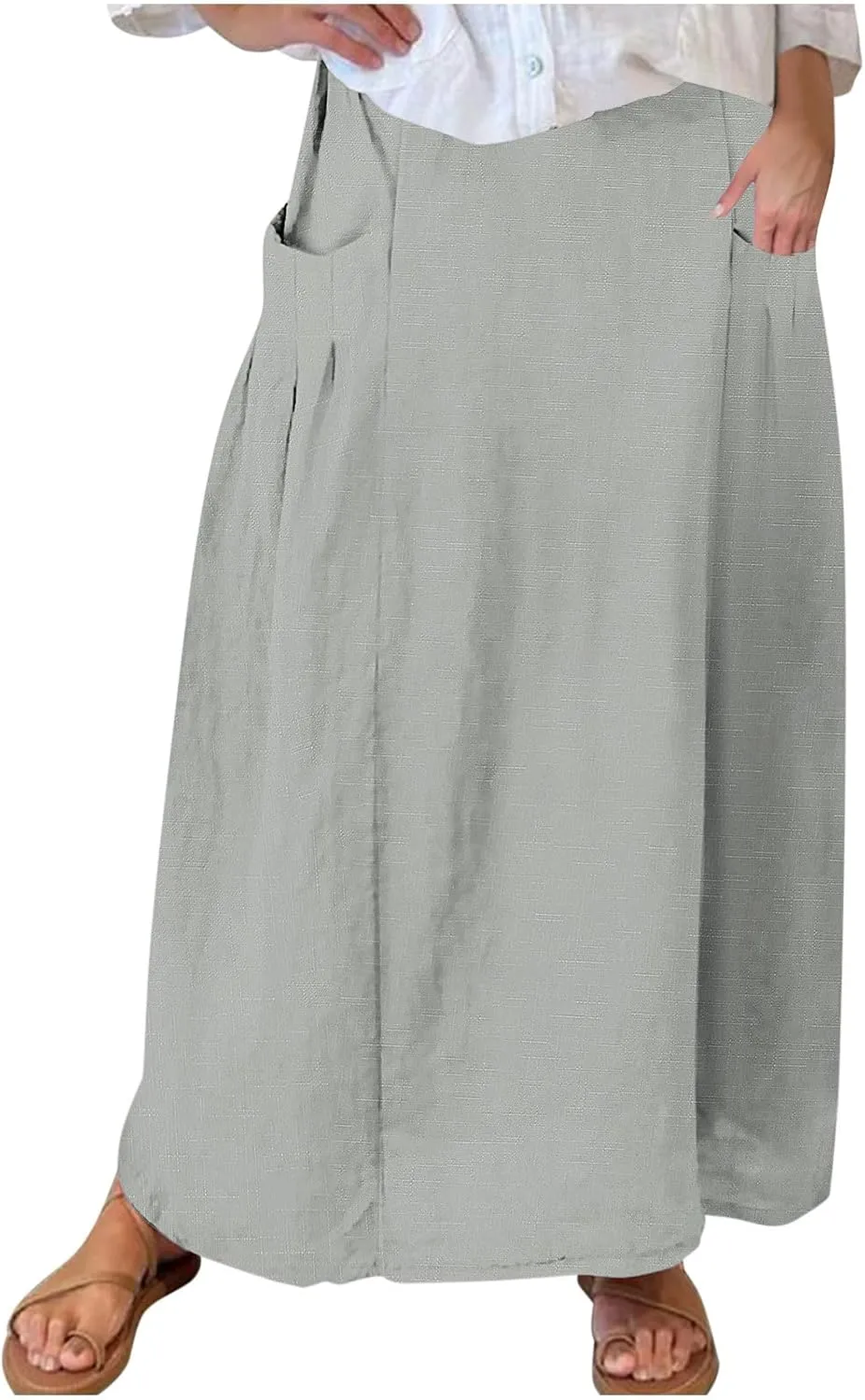 Women's Flowy Maxi Skirt Ankle Length High Waist A-line Skirts Summer Casual Flowy Long Skirts with Pockets