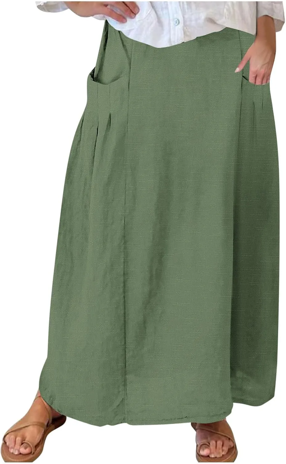 Women's Flowy Maxi Skirt Ankle Length High Waist A-line Skirts Summer Casual Flowy Long Skirts with Pockets