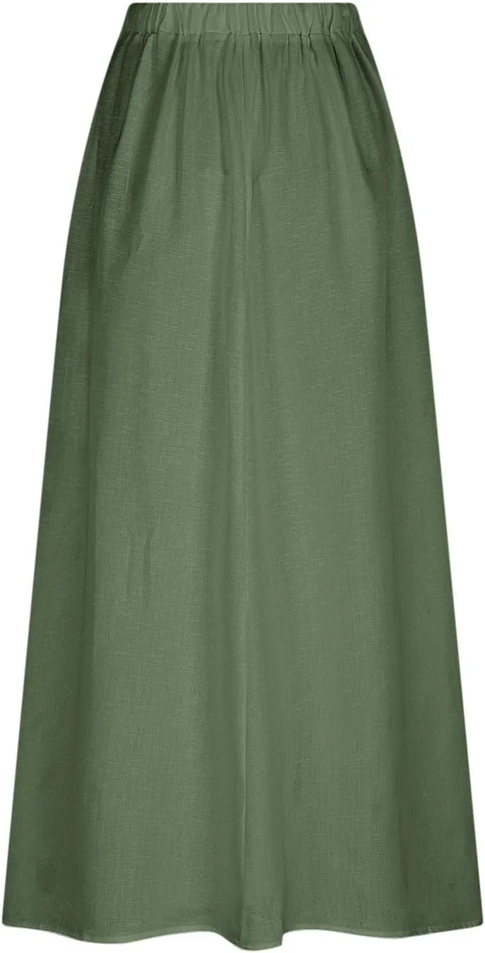 Women's Flowy Maxi Skirt Ankle Length High Waist A-line Skirts Summer Casual Flowy Long Skirts with Pockets