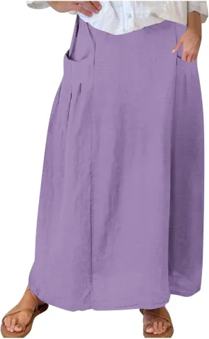 Women's Flowy Maxi Skirt Ankle Length High Waist A-line Skirts Summer Casual Flowy Long Skirts with Pockets