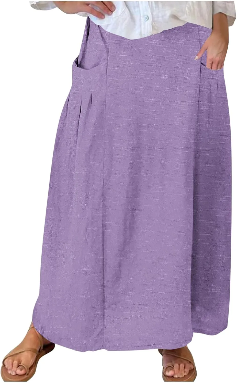 Women's Flowy Maxi Skirt Ankle Length High Waist A-line Skirts Summer Casual Flowy Long Skirts with Pockets