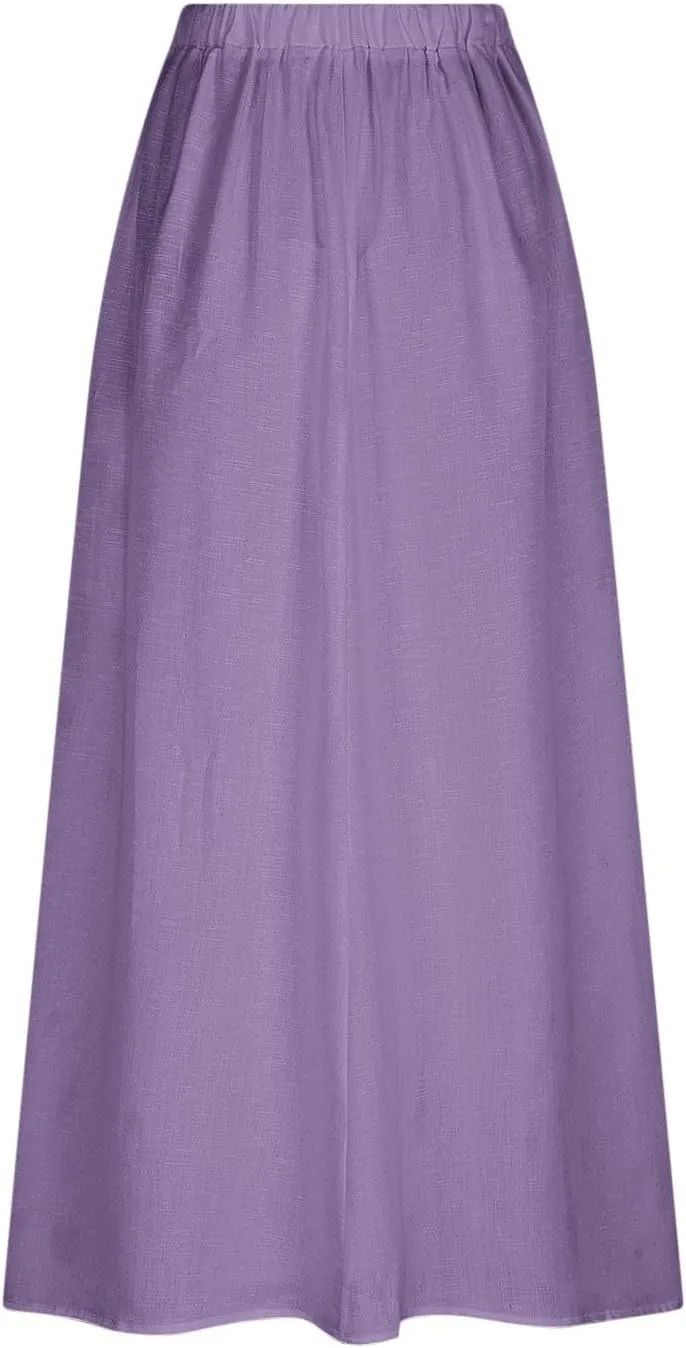 Women's Flowy Maxi Skirt Ankle Length High Waist A-line Skirts Summer Casual Flowy Long Skirts with Pockets