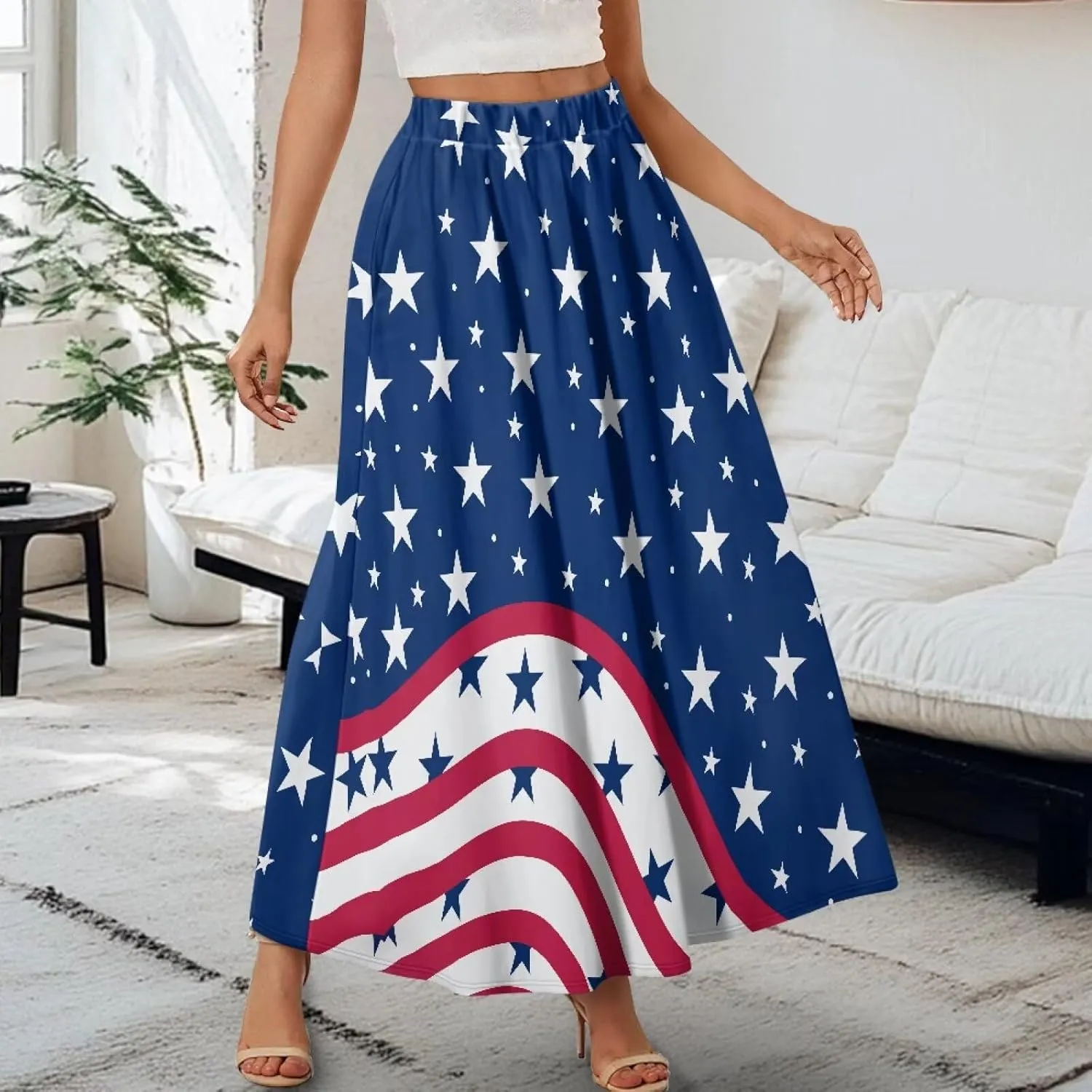 Women's Flowy Maxi Skirt High Waist Leopard Skirts with Pockets Elegant Going Out Work Party A-Line Skirt Summer