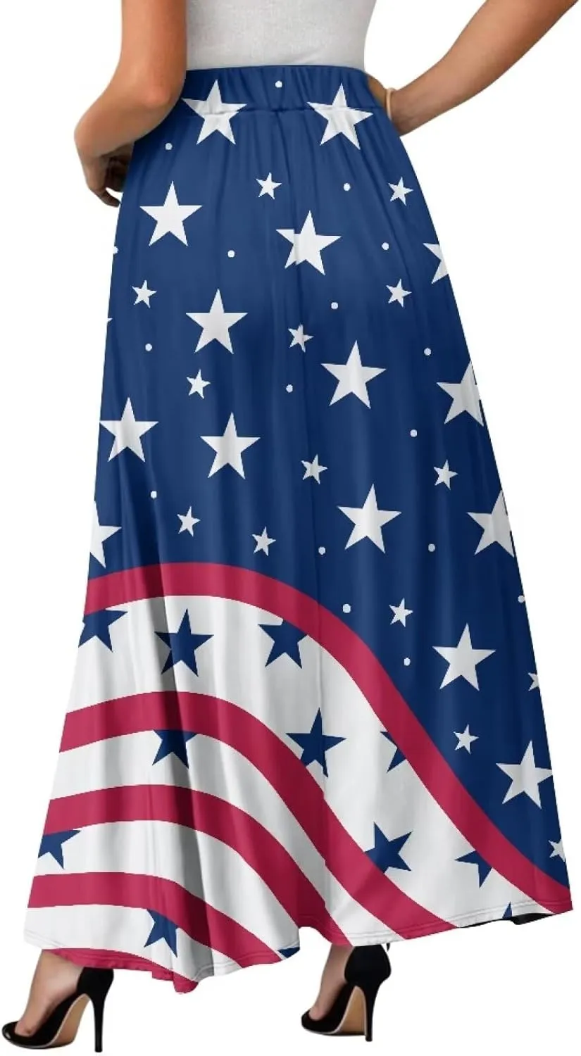 Women's Flowy Maxi Skirt High Waist Leopard Skirts with Pockets Elegant Going Out Work Party A-Line Skirt Summer
