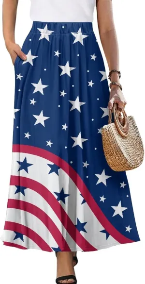 Women's Flowy Maxi Skirt High Waist Leopard Skirts with Pockets Elegant Going Out Work Party A-Line Skirt Summer