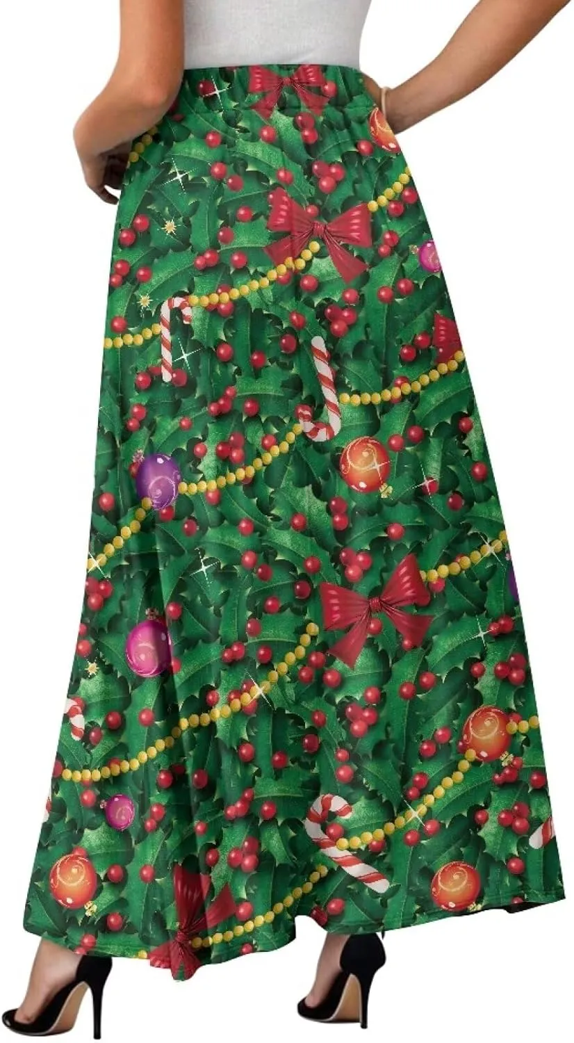 Women's Flowy Maxi Skirt High Waisted Casual Stretch Skirts with Pockets Full Length Skirt for Party Festival S-2XL