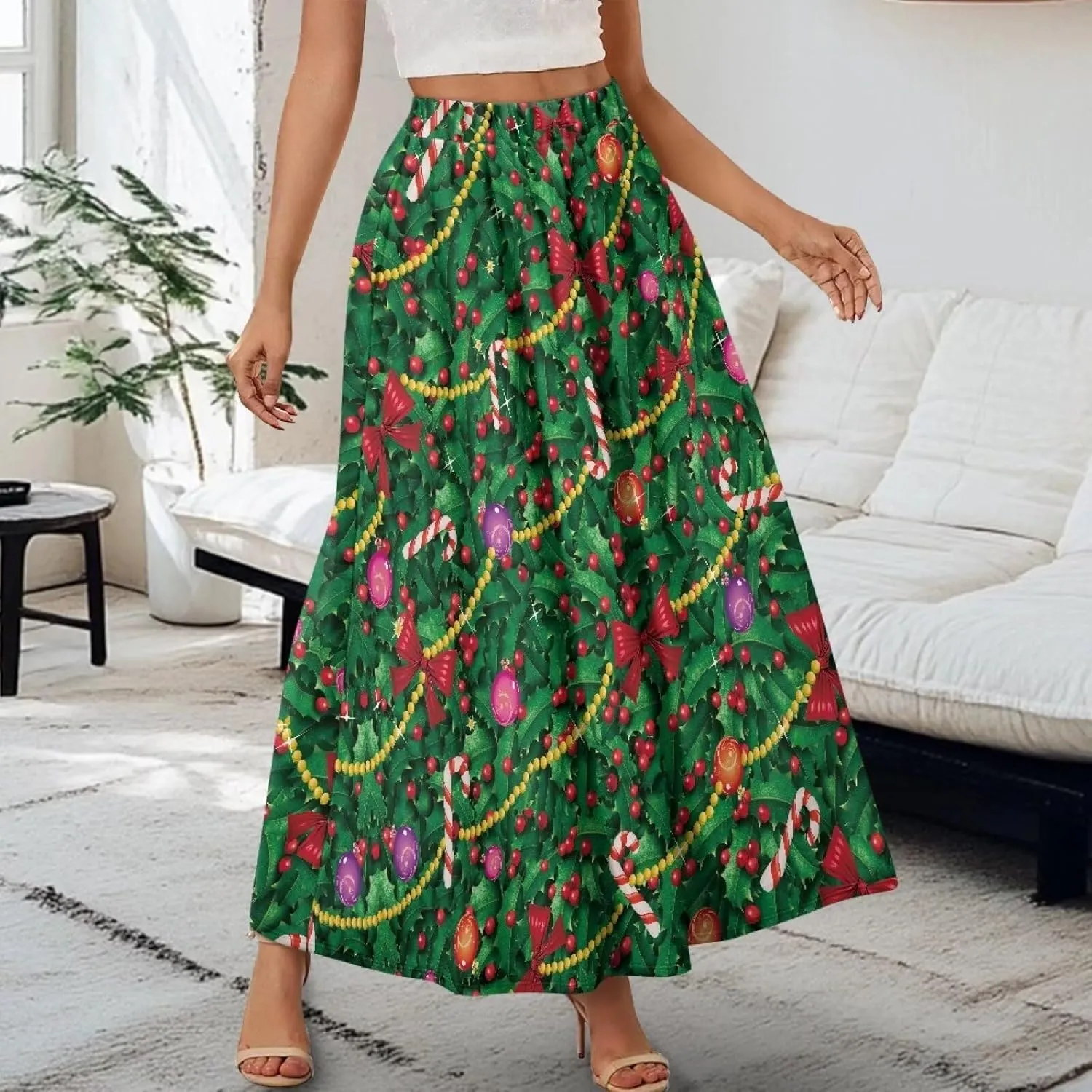 Women's Flowy Maxi Skirt High Waisted Casual Stretch Skirts with Pockets Full Length Skirt for Party Festival S-2XL