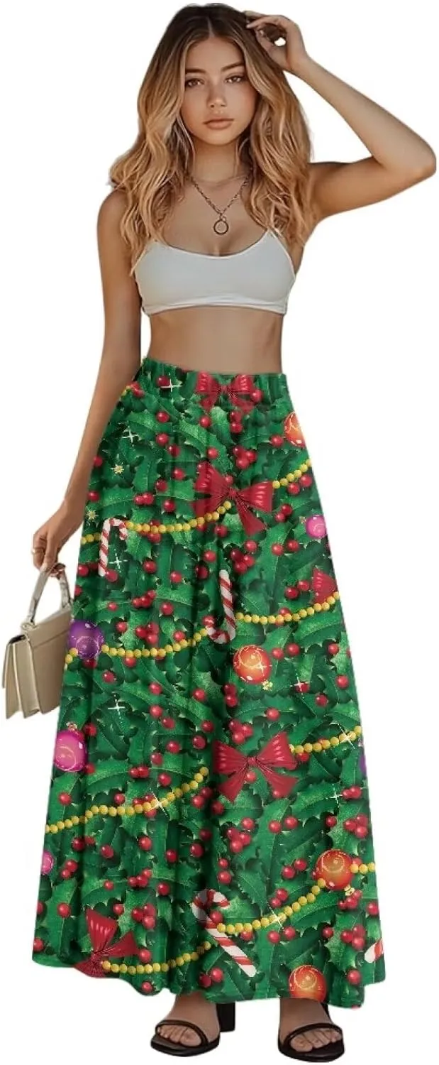 Women's Flowy Maxi Skirt High Waisted Casual Stretch Skirts with Pockets Full Length Skirt for Party Festival S-2XL