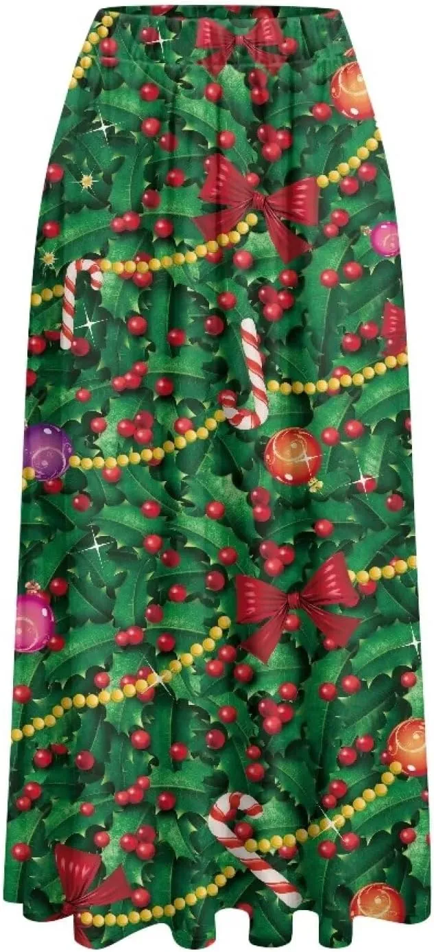 Women's Flowy Maxi Skirt High Waisted Casual Stretch Skirts with Pockets Full Length Skirt for Party Festival S-2XL