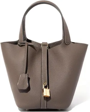 Women's Genuine Leather Bucket Bag - Adjustable Crossbody Shoulder Bag with Metal Lock Closure, Boho Woven Tote for Everyday & Travel, Fashionable Versatile Gift Ready Purse