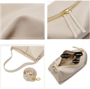 Women's Genuine Leather Shoulder Crossbody Bag Cowhide Clutch Handbag Hobo Underarm Armpit Pillow Bag Versatile Elegant