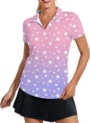 Women's Golf Shirt Short Sleeve Polo Shirts Quick Dry Tennis Tops V-Neck with Collar Shirts Golf Outfits for Women