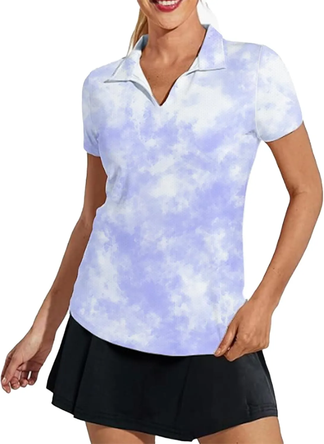 Women's Golf Shirt Short Sleeve Polo Shirts Quick Dry Tennis Tops V-Neck with Collar Shirts Golf Outfits for Women